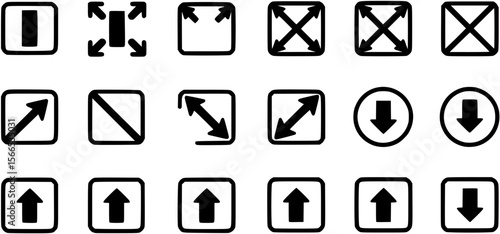 Full screen vector black icons. Set of full screen and exit full screen icon. Arrow mark icons. Scalability icons in flat style for web site, UI, mobile app. Vector illustration