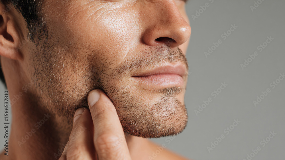 Fototapeta premium Close-up of Man's Face: Skincare, Beard, and Facial Hair