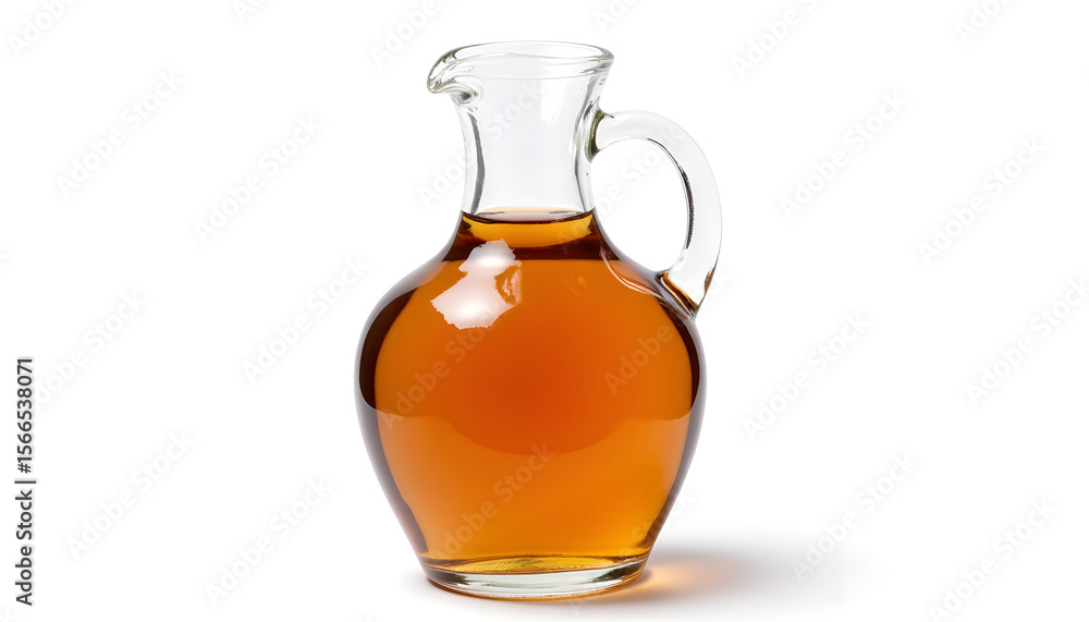Clear jug filled with apple cider on white background Clear jug filled with apple cider on white background