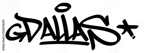 Dallas graffiti tag in bold black lettering on transparent background. Sharp and stylish design great for street visuals with bold energy and southern influence