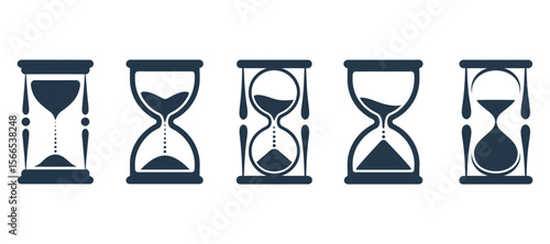Classic sand watch and hourglass vector icons,
