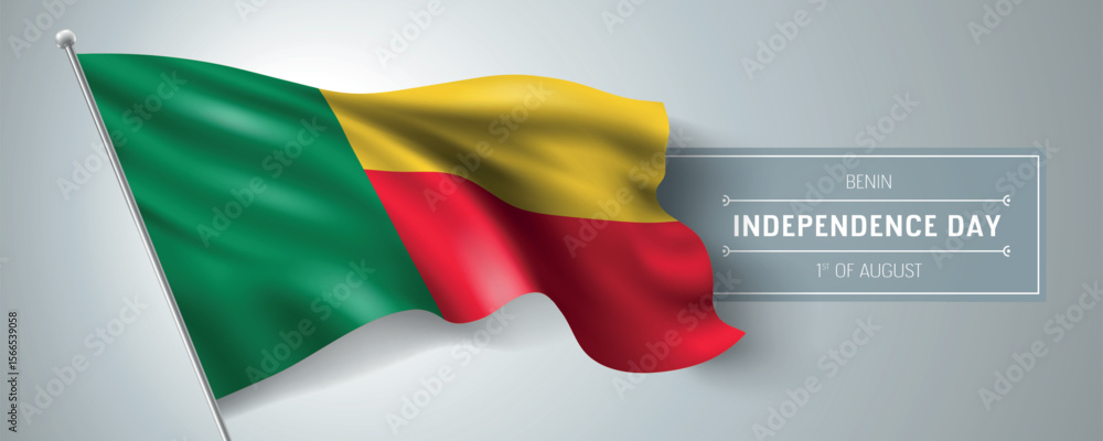Fototapeta premium Benin happy independence day greeting card, banner vector illustration. Benini national holiday 1st of August design element with realistic flag
