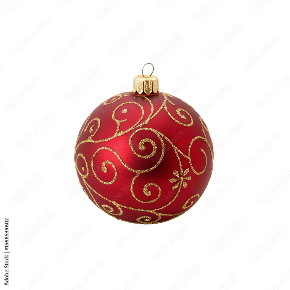 Elegant Red Christmas Ornament with Golden Swirls and Sparkle Details Elegant Red Christmas Ornament with Golden Swirls and Sparkle Details
