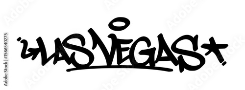 Las Vegas graffiti tag in bold black lettering on transparent background. Flashy bold energy great for urban art focused on nightlife and creative visuals