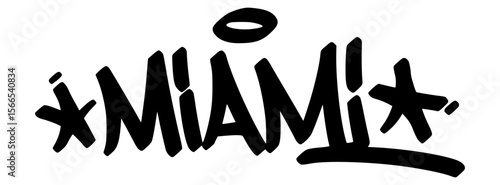 Miami graffiti tag in bold black lettering on transparent background. Tropical energy and colorful vibe great for bold urban designs and vibrant visuals