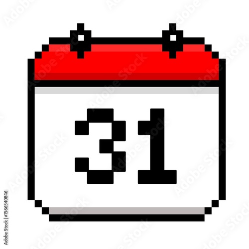 Calendar icon flat design illustration 31st. Calendar template, red and white, sticker, poster, banner, emoticon, pixel.