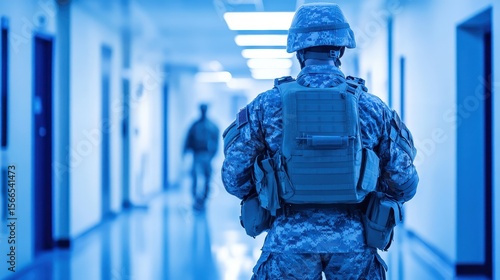 Wallpaper Mural Soldier in Military Uniform Walking in a Hallway of a Hospital Torontodigital.ca