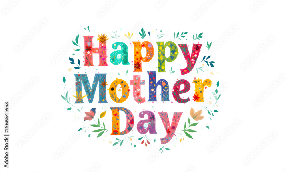 Fototapeta premium Happy Mother’s Day Typography with Floral Decoration – Vector & Transparent PNG Happy Mother’s Day text png vector