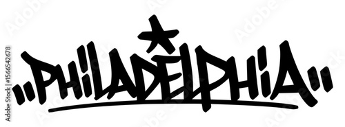 Philadelphia graffiti tag in bold black lettering on transparent background. Bold and expressive design energy great for visuals rich in culture and vibe