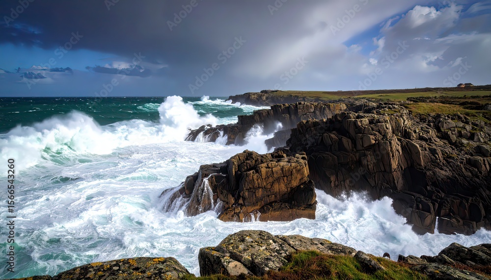 Obraz premium Waves Crashing Against Cliffs in Dramatic Coastal Scene