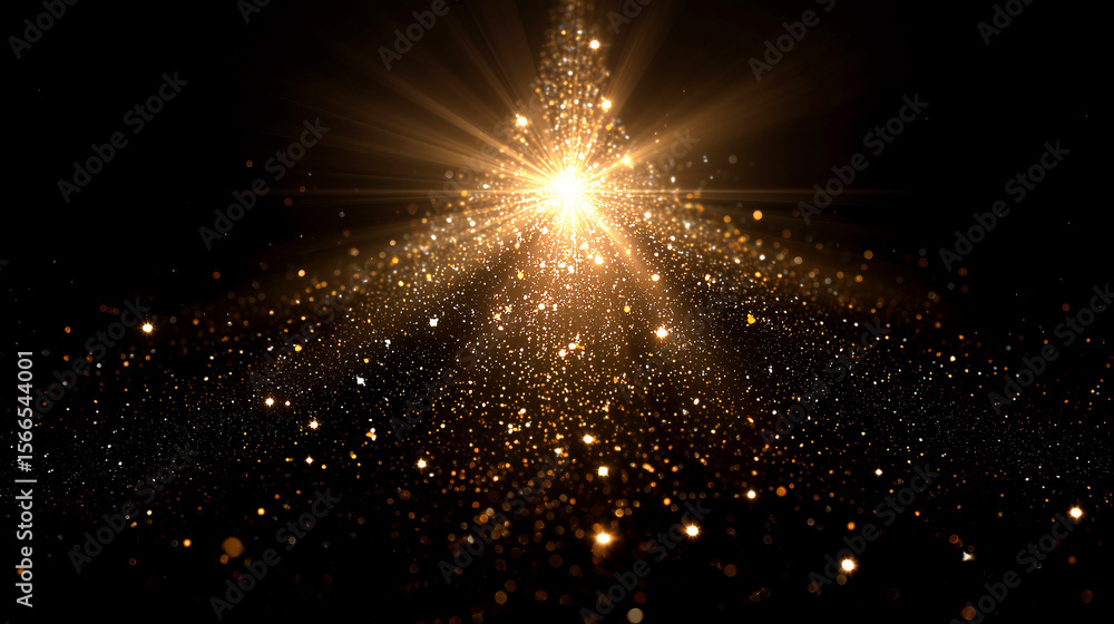 Naklejka premium 夜空に浮かぶゴールドダストのクリスマスツリー形ライトバースト