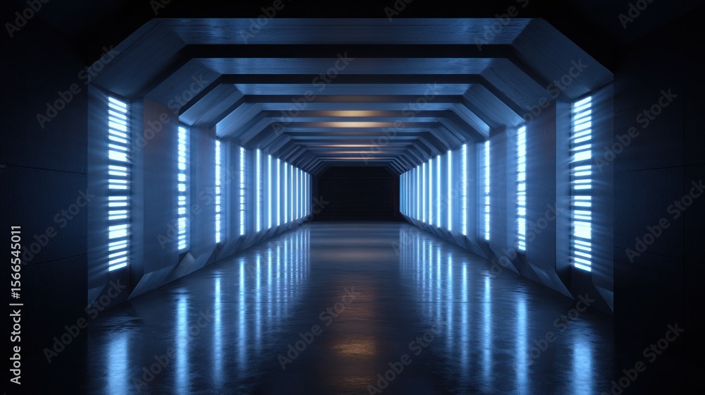 Fototapeta premium Futuristic Neon Corridor: A Cyberpunk-esque Digital Tunnel