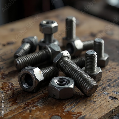 Assortment of Metal Nuts and Bolts in Workshop