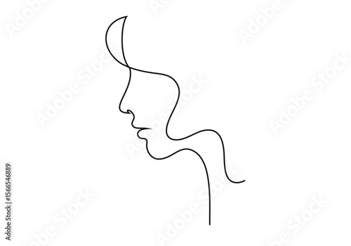  Woman face profile with long hair. Portrait female beauty concept. continuous one line drawing vector illustration