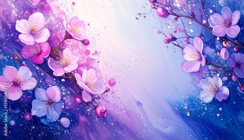 beautiful border frame of cherry blossom in springtime with space for text, graphic resource
