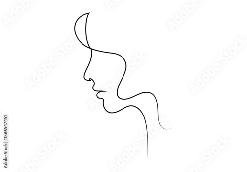 Woman profile with long hair. Portrait female beauty concept. continuous one line drawing vector illustration
