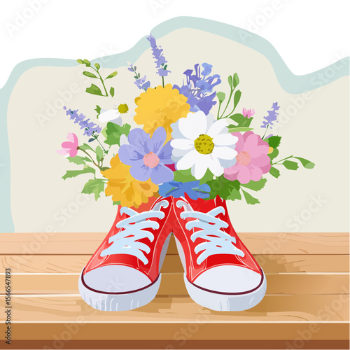 Red Sneakers Bouquet: A whimsical floral arrangement in sporty shoes
