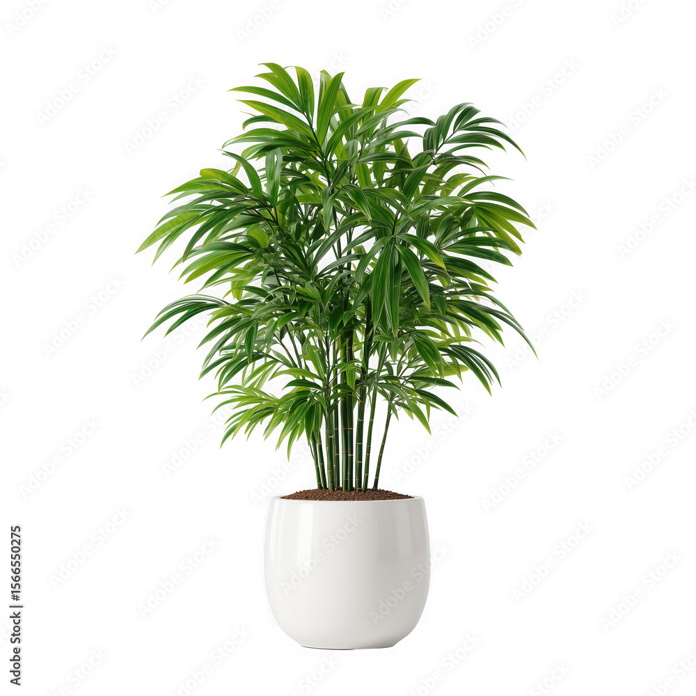 Fototapeta premium Lush green potted plant in a white pot on black background a vibrant houseplant