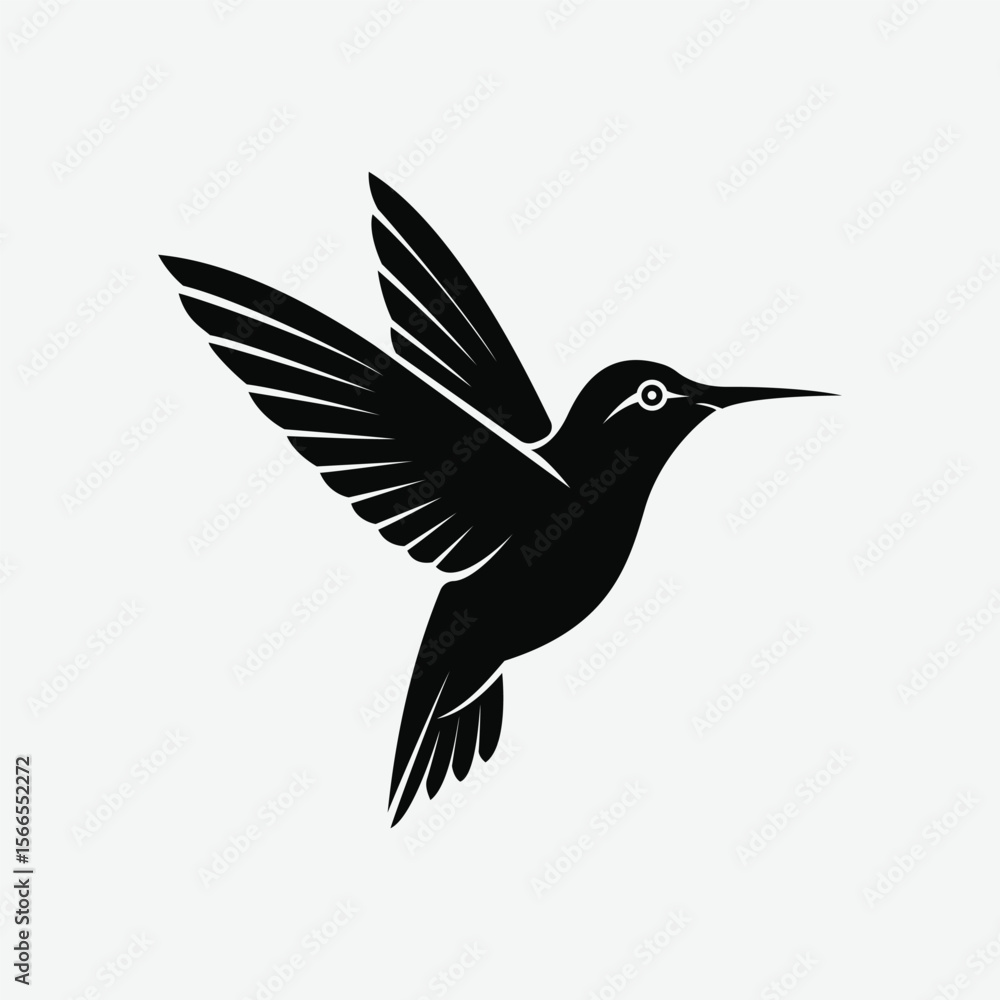 Fototapeta premium Stylized teal hummingbird in flight, minimalist vector design with clean lines, abstract form, and white background. Ideal for modern decor, branding, and graphic projects.