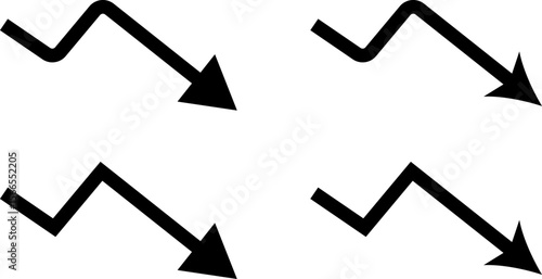 downward trend arrow icon. negative trend concept. showing business loss decrease. falling bars and a descending arrows.  lose money sign