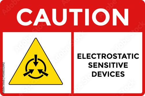 Caution Electrostatic Sensitive Devices. Warning yellow triangle sign. Caution for ESD equipment. safety signs and symbols. Electricity Symbol
