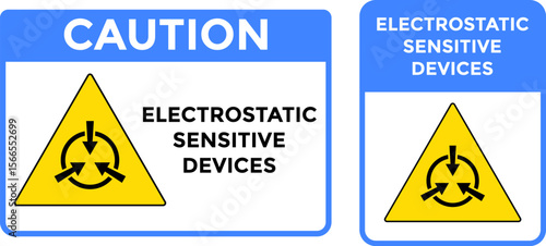 Caution Electrostatic Sensitive Devices. Warning yellow triangle sign. Caution for ESD equipment. safety signs and symbols. Electricity Symbol
