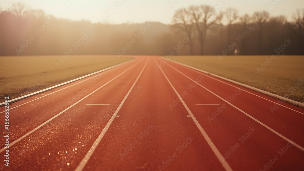 The Open Track: An empty running track stretches into the distance, bathed in warm sunlight, offering a sense of journey, competition, and the relentless pursuit of personal bests. The Open Track: An empty running track stretches into the distance, bathed in warm sunlight, offering a sense of journey, competition, and the relentless pursuit of personal bests.