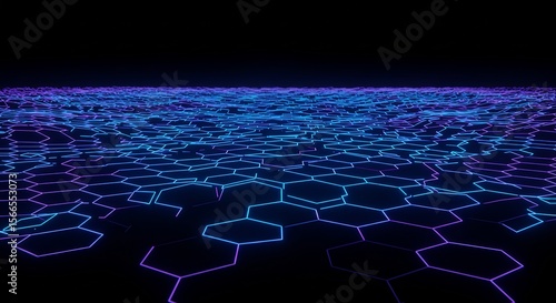 Cyberpunk Hex Grid: Glowing Blue and Purple Network Landscape