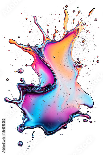 3d liquid abstract object, rainbow colors , isolated on transparent background, png