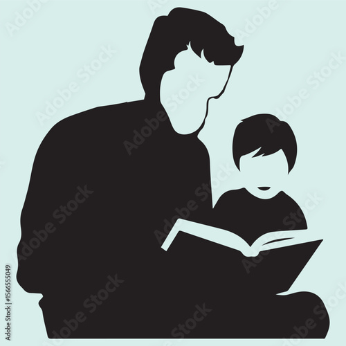 Father Reading with Child Silhouette Icon Family Learning Moment