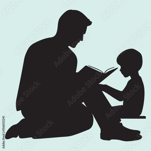 Family Reading Time Silhouette Icon Dad Teaching Child