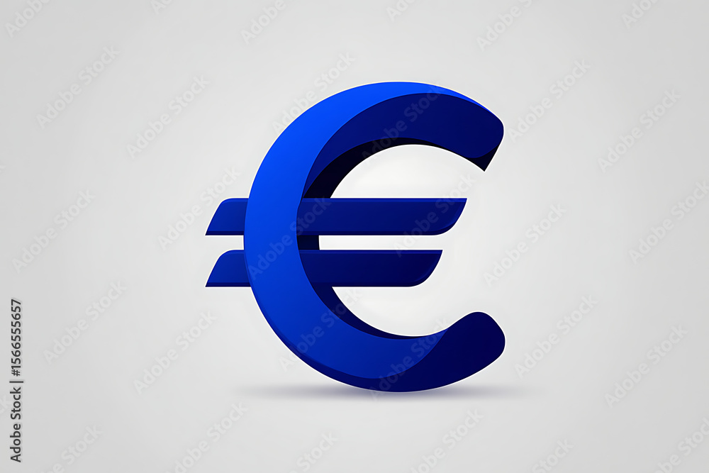 Fototapeta premium Modern blue 3d euro symbol currency sign on a light gray background