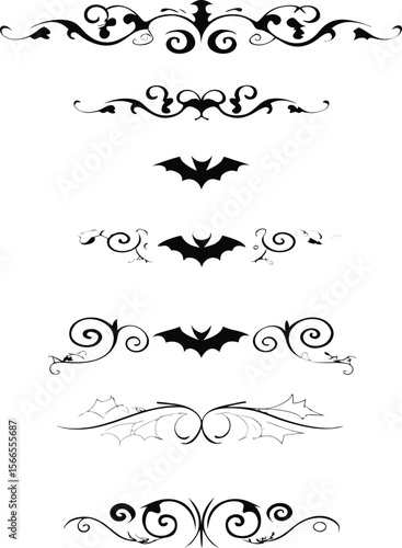 Halloween design elements set of black silhouettes of bats crosses and crosses on a whit