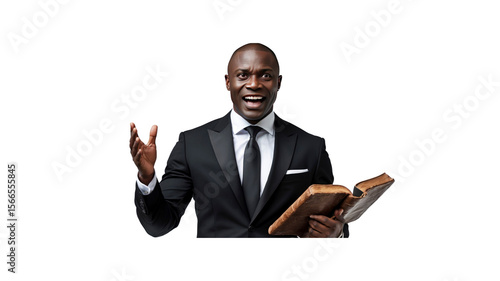 Passionate Black Preacher Delivering a Sermon with Open Bible