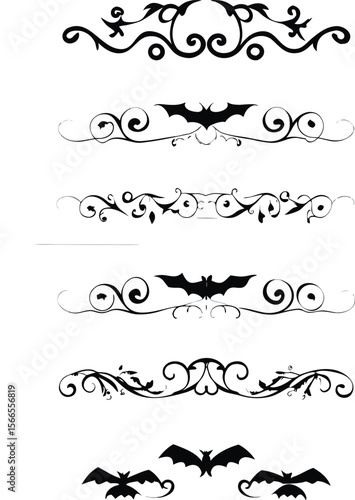 Halloween design elements set of black silhouettes of bats crosses and crosses on a whit