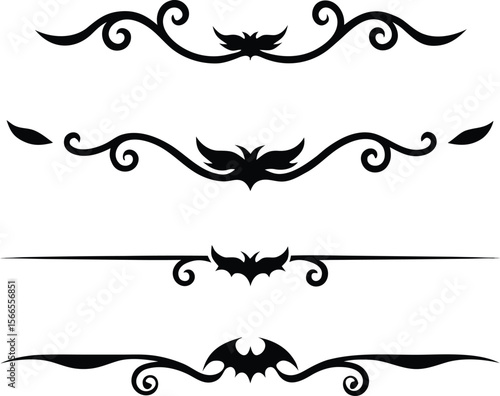 Halloween design elements set of black silhouettes of bats crosses and crosses on a whit