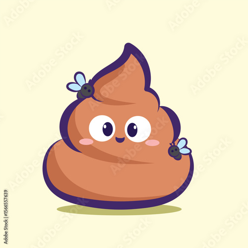 cartoon poop , dirt vector character surrounded by flies