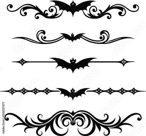 Halloween design elements set of black silhouettes of bats crosses and crosses on a whit