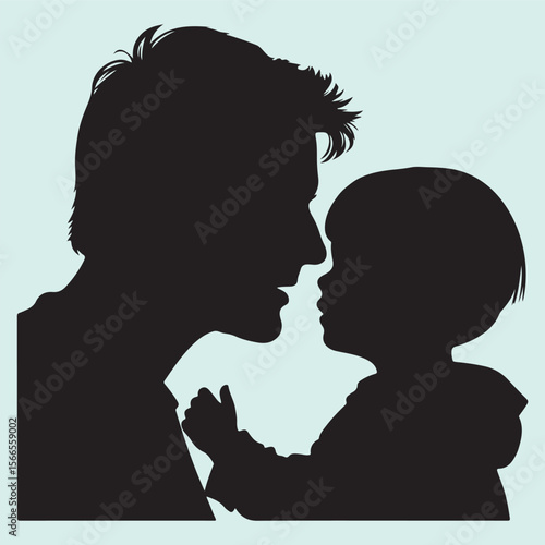 Silhouette icon of a dad showing love by kissing child