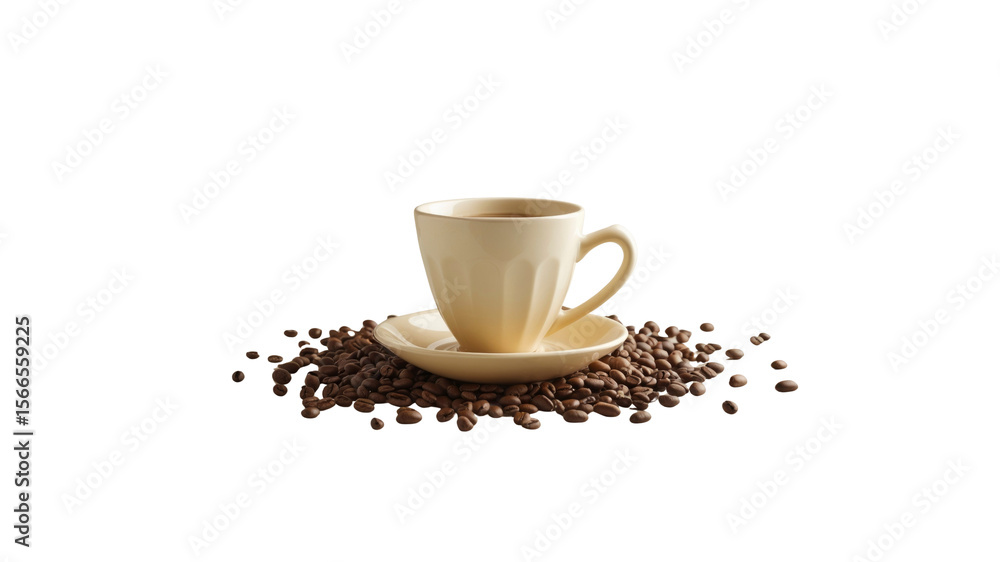 Aromatic Coffee Cup Surrounded by Roasted Beans Aromatic Coffee Cup Surrounded by Roasted Beans