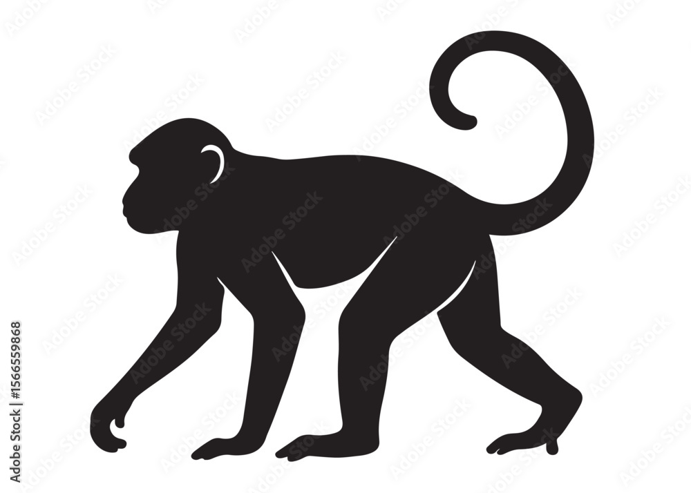Naklejka premium monkey logo silhouette vector, monkey silhouette vector illustration, black silhouette of a wild monkey, monkey animal logo silhouettes vector on a white background