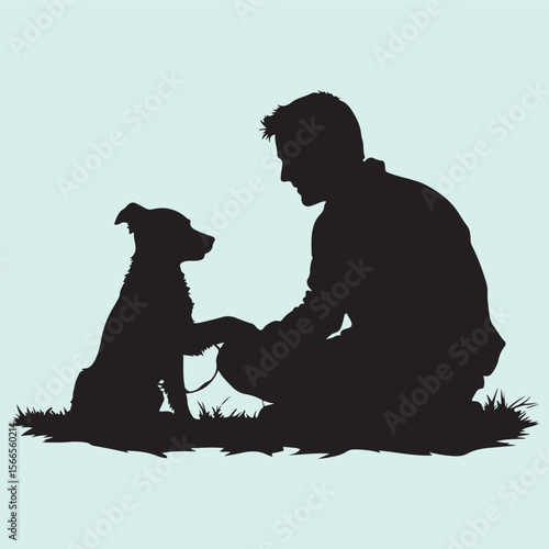 Silhouette icon of a father cuddling and caring for his dog
