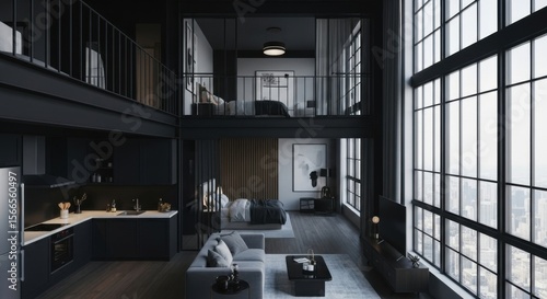 Wallpaper Mural Loft Apartment Interior with Large Windows and Open Layout Design Torontodigital.ca