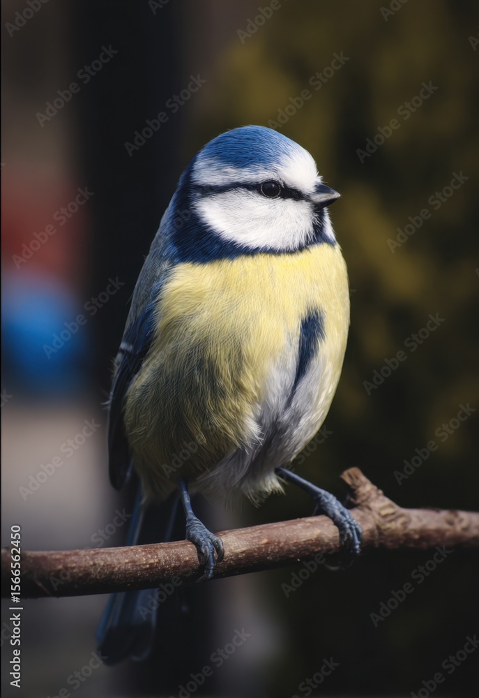 Fototapeta premium A solitary bluebird perches on a branch, its gaze directed towards the distance, embodying the quietude of nature