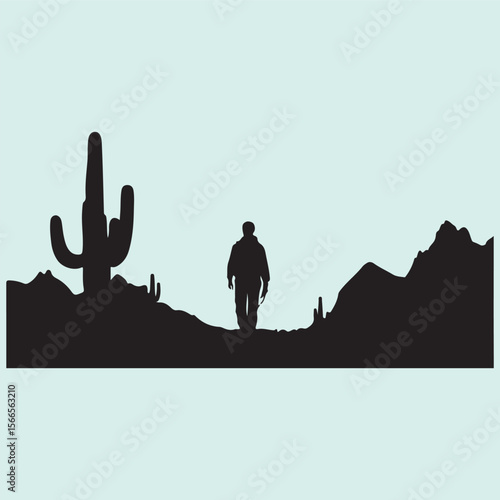 Silhouette icon of a gombie in desert cactus landscape