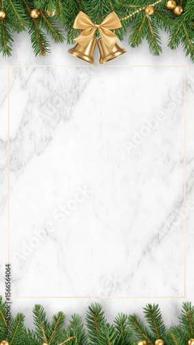 Elegant Christmas Voucher Template With Golden Bells And Pine Branches image