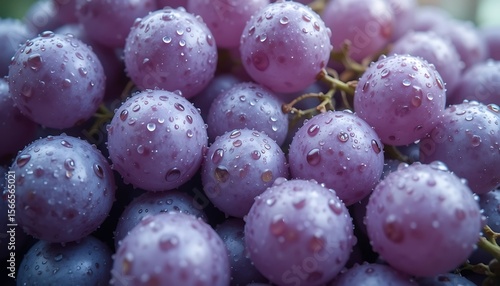 Wallpaper Mural Macro shot of fresh purple grapes covered in glistening water droplets on a vine Torontodigital.ca