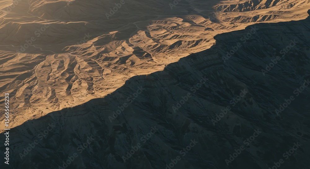 Fototapeta premium Majestic Mountain Landscape Aerial View of Rugged Terrain at Sunset