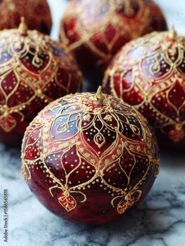 Wallpaper Mural Elegantly crafted red ornaments adorned with gold patterns, symbolizing festive cheer Torontodigital.ca
