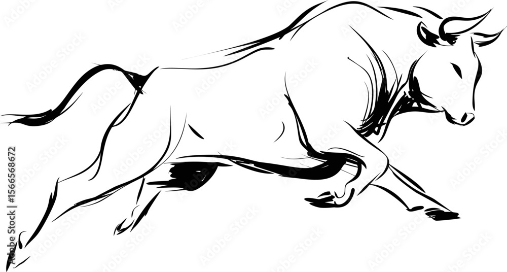 Obraz premium Dynamic black and white sketch of a leaping bull in mid-air movement